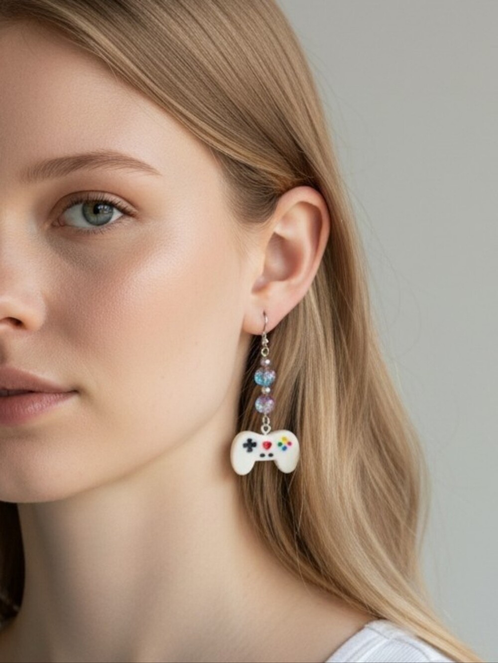 Handcrafted Kawaii Video Game Controller Drop Earrings Crackel Resin Beads
